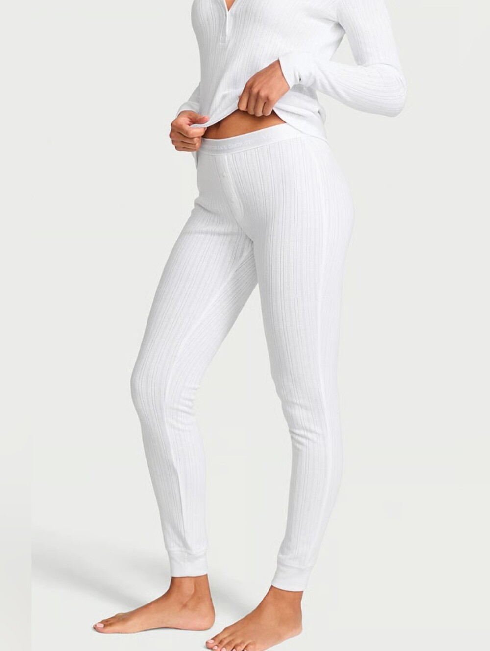 White Victoria's Secret Pointelle Thermal Pajama Pants | Size M